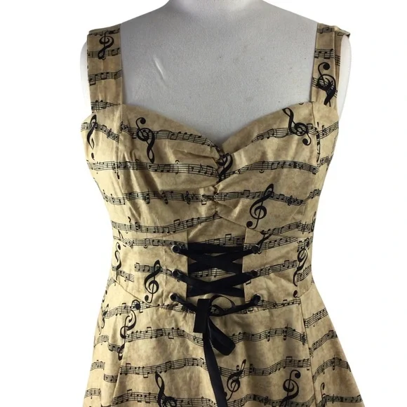 Hot Topic Beige Musical Print Mini Dress, Size Medium - Picture 3 of 8
